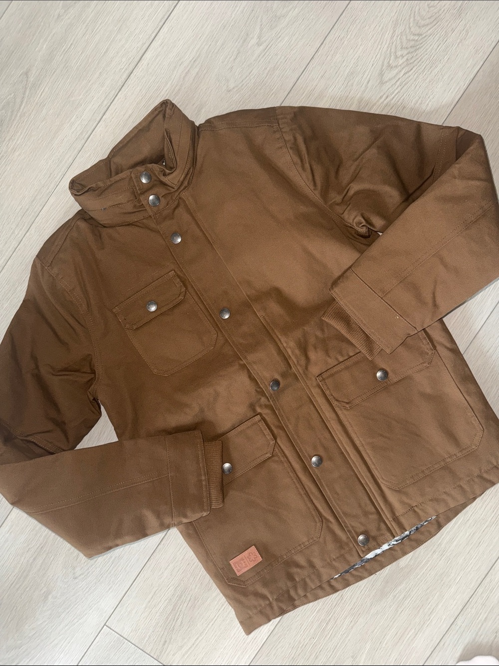 DC Tan Brown Military-Style Field Jacket with Snap Front